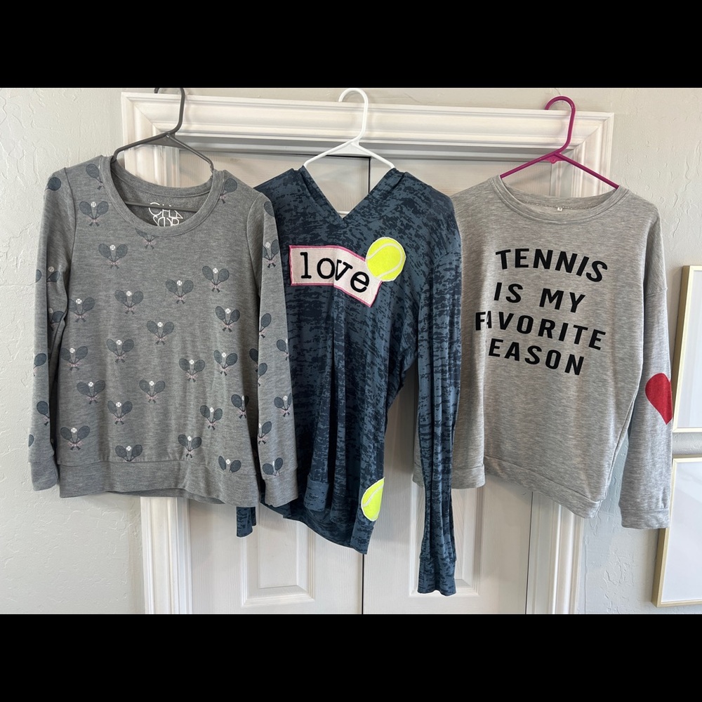 3 Tennis Sweatshirts!  2 mediums that run small and 1 XL that runs small.